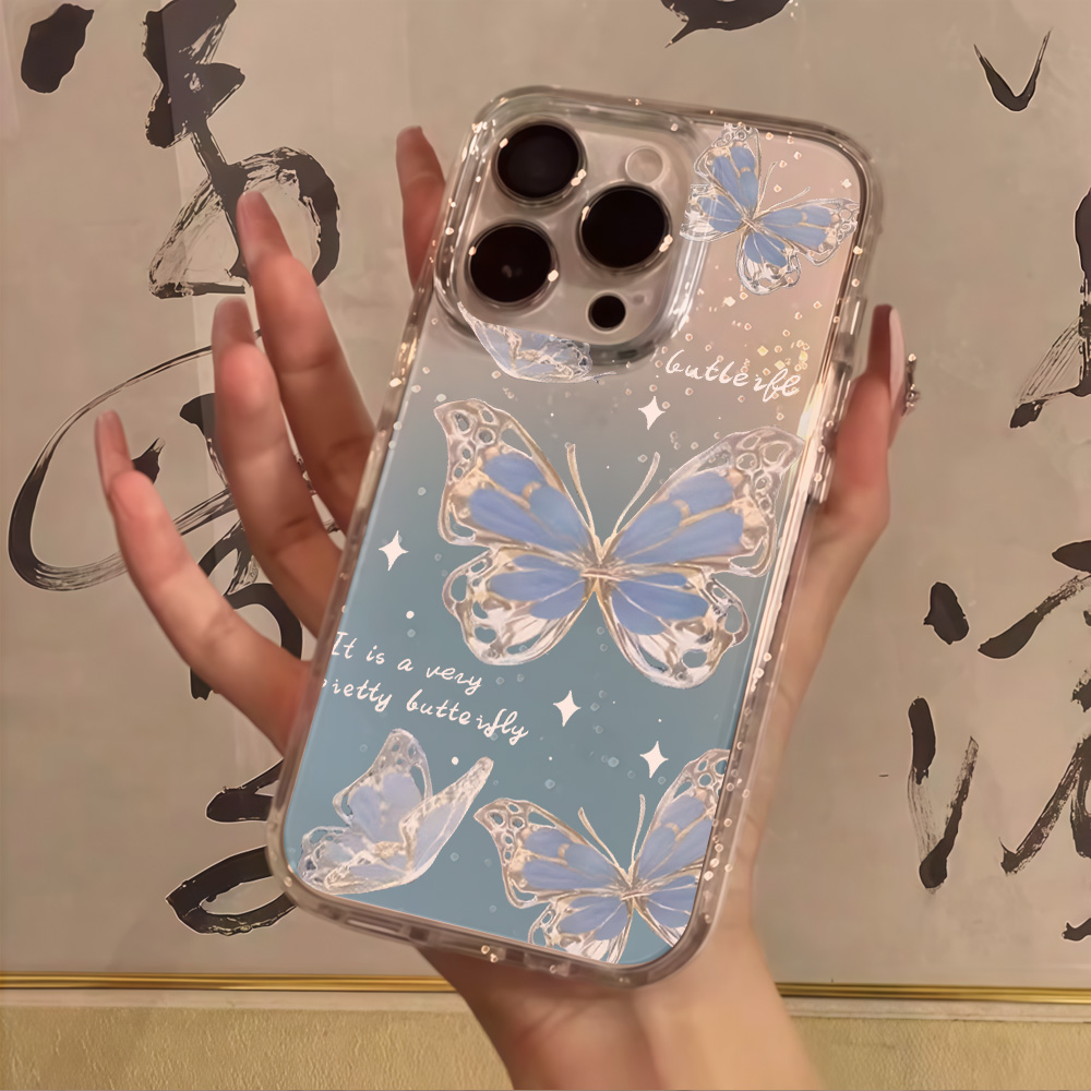 Phone Cases Classy - Luxury Blue Butterfly Clear Glitter Phone