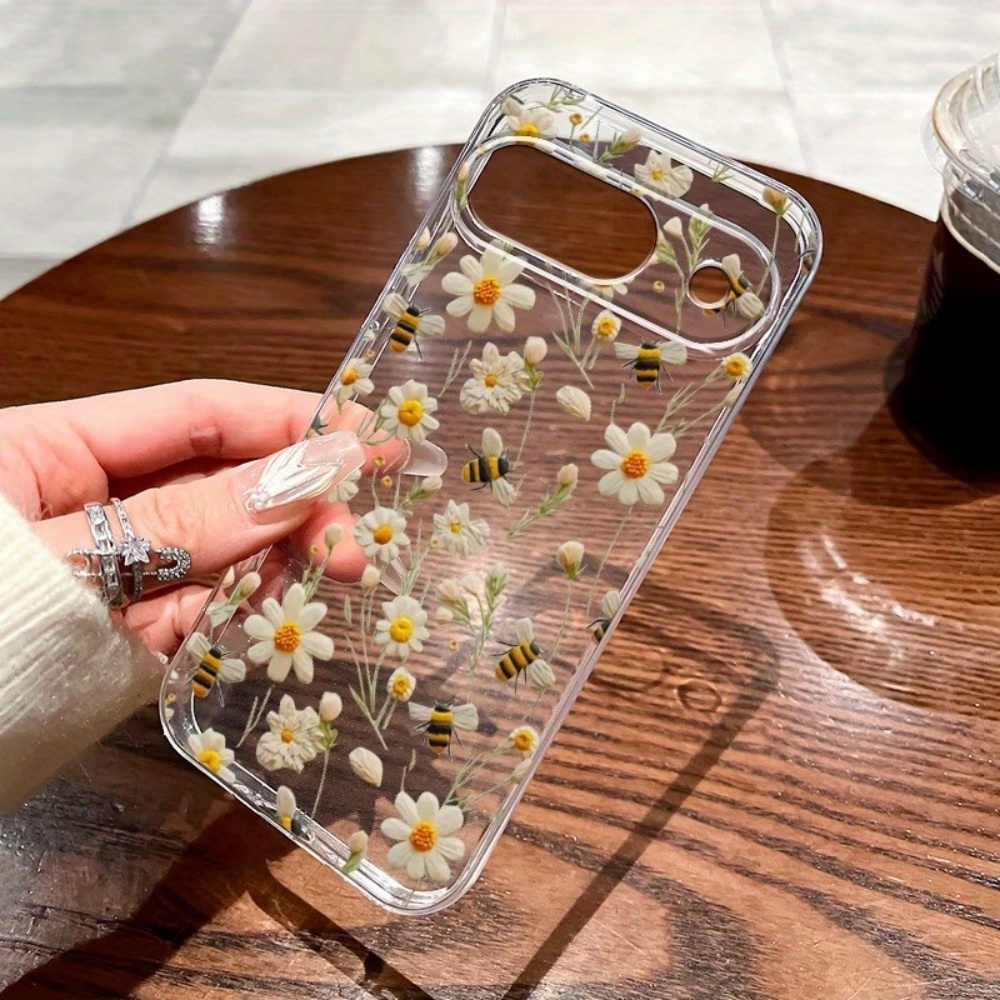 Phone Cases Google Pixel 9A - Cute Honeybee Flower Pattern Soft Clear