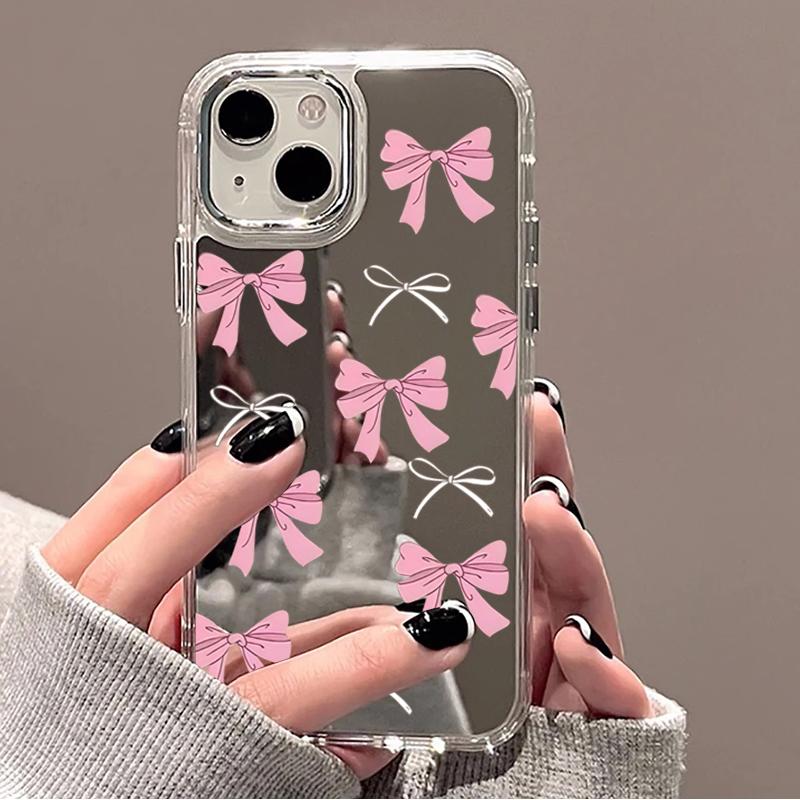 Phone Cases Cute Iphone 14 - Cute Pink Black Bow Pattern Mirror