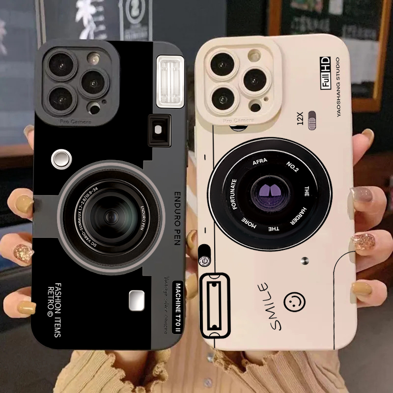 Phone Cases With Camera Cover - Vintage Camera Silicone Soft TPU Phone