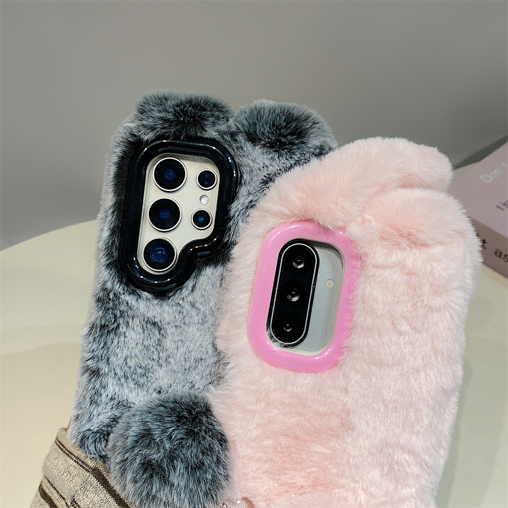 Cute Rabbit Ears Fluffy Stand  - đánh giá và giá Phone Cases With Camera Cover